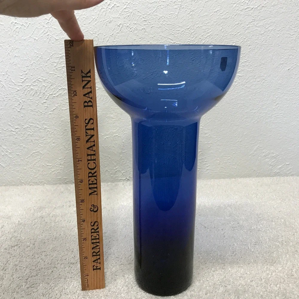 Sasaki Crystal Glass Vase Cobalt Blue MCM Cupped Rim Japan 11.75